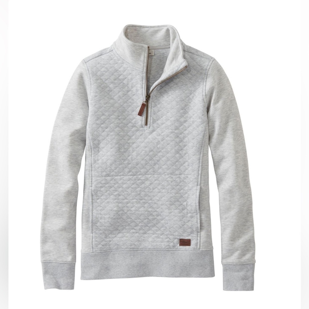 L.L. Bean Quilted Pullover Sweatshirt Womens M Gray Quarter Zip Cozy Cottagecore
